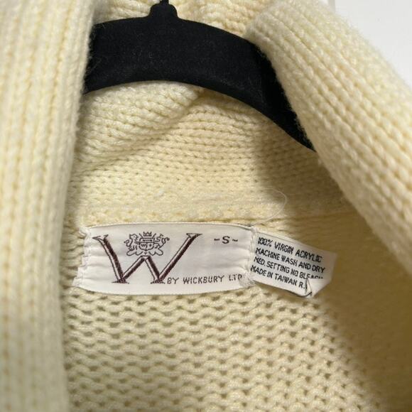 Vintage Wickbury Cable Knit Cardigan S Cream Shawl Collar Wood Buttons Cozy - Picture 4 of 10